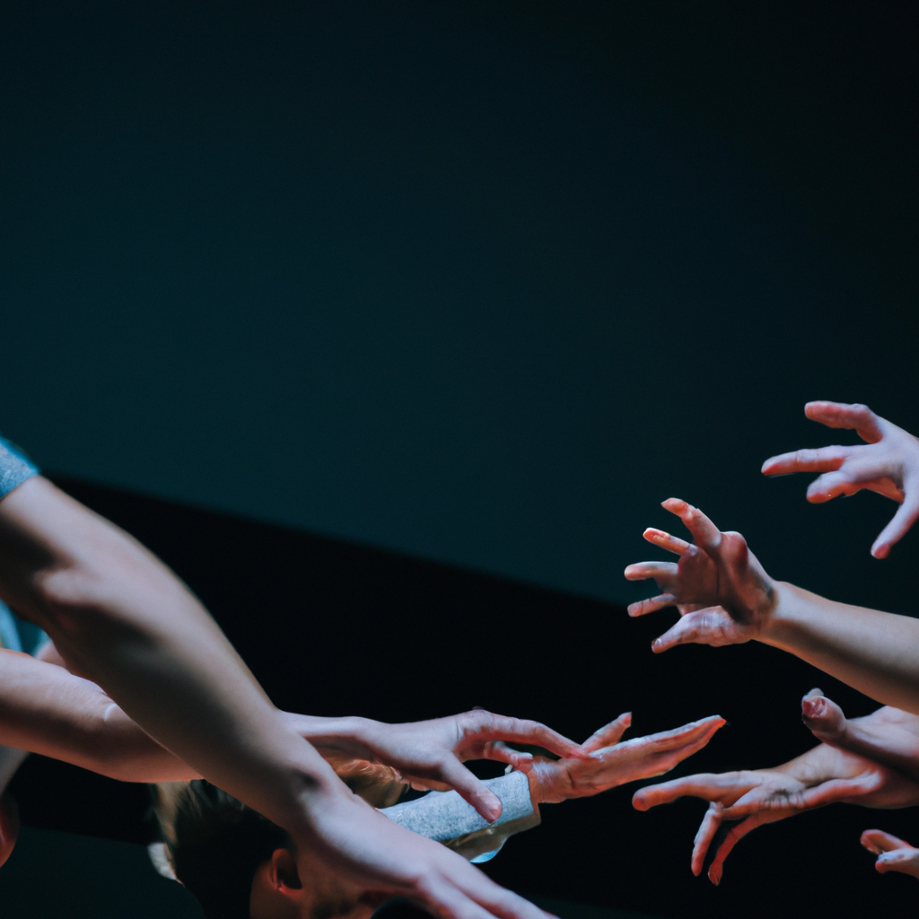 Students in a circle during an improv exercise, expressive hand gestures, slight motion blur, high resolution